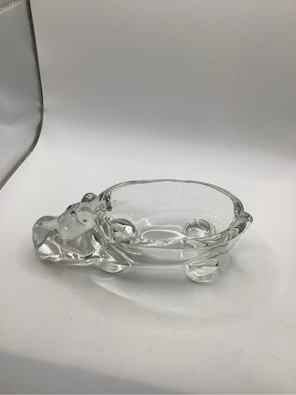Vintage Vannes Crystal Hippo Ashtray Pipeholder: French Glass Animal Sculpture